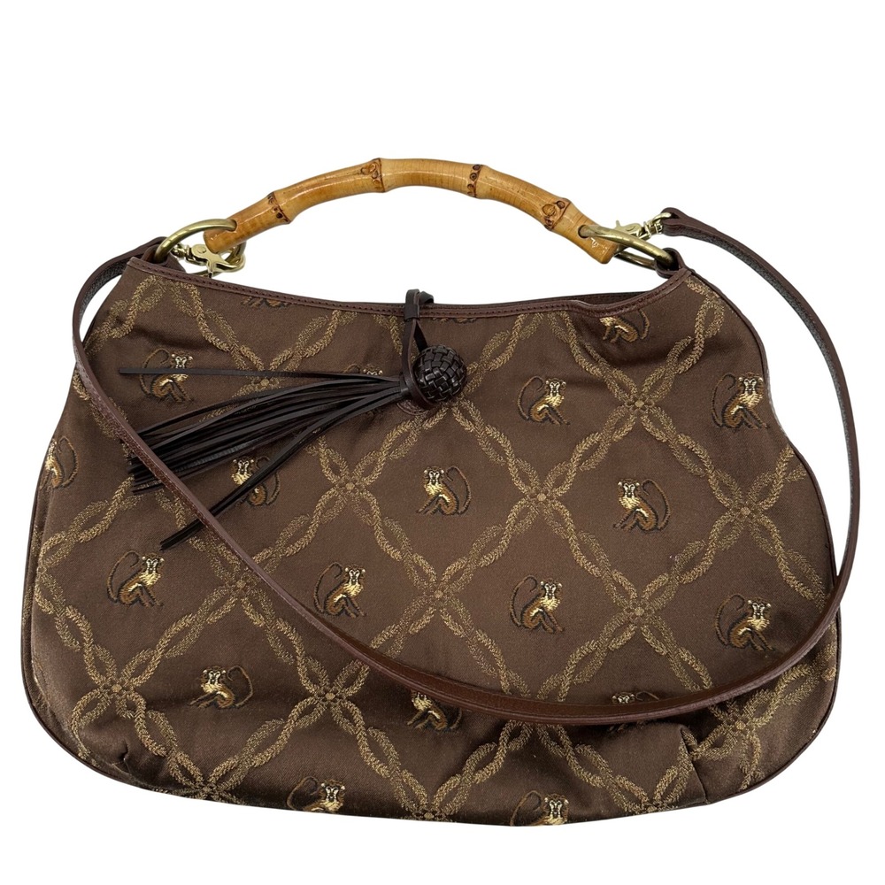 Tommy Bahama Monkey Business Hobo Bag Women Brown Bamboo Coastal Resort Safari